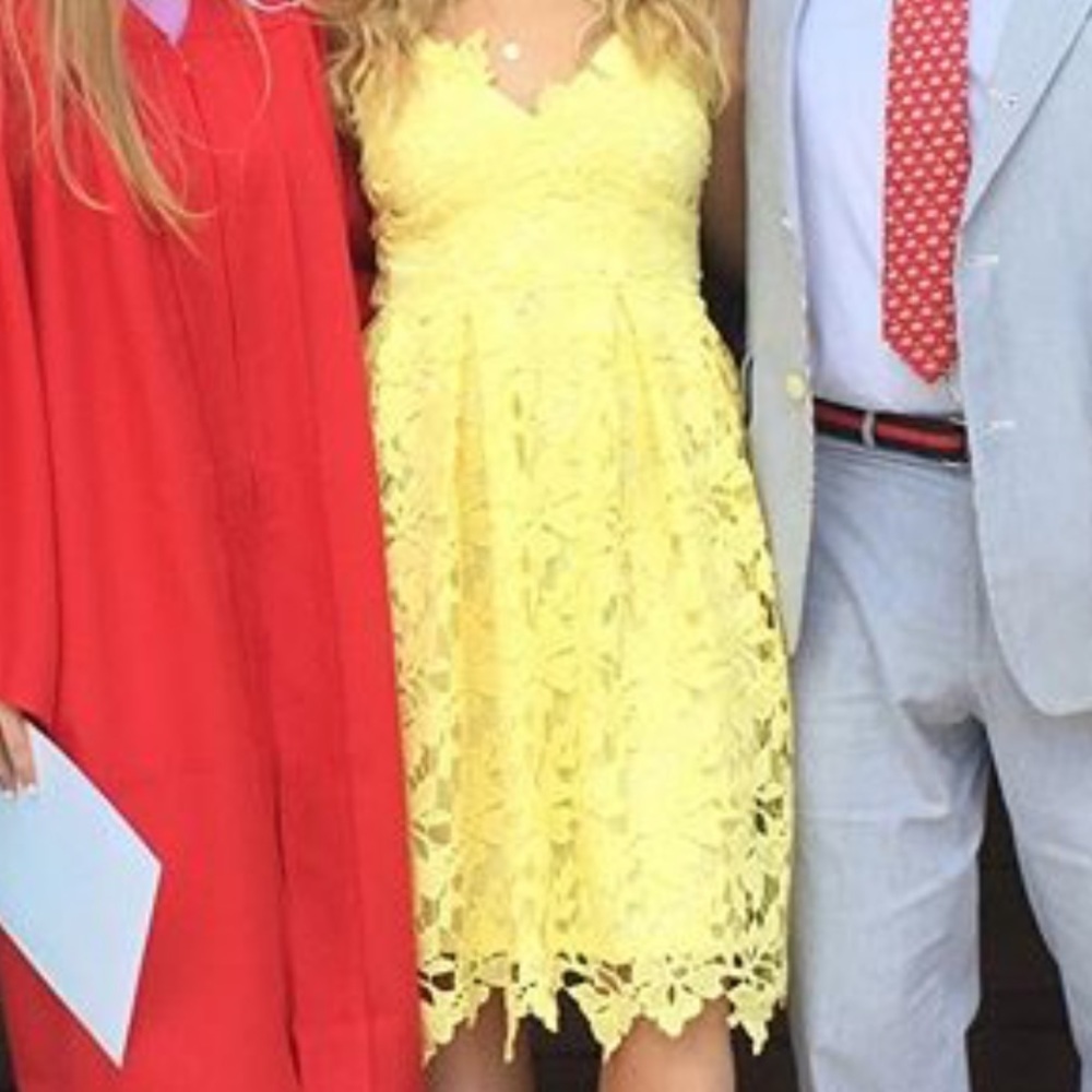 Midi Yellow Lace Overlay Dress